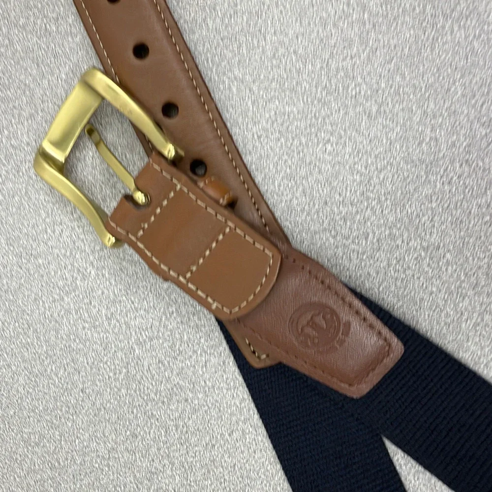 Torino Belt Mens 32 Blue Canvas Leather Trim Gold Buckle Casual Dress 68330